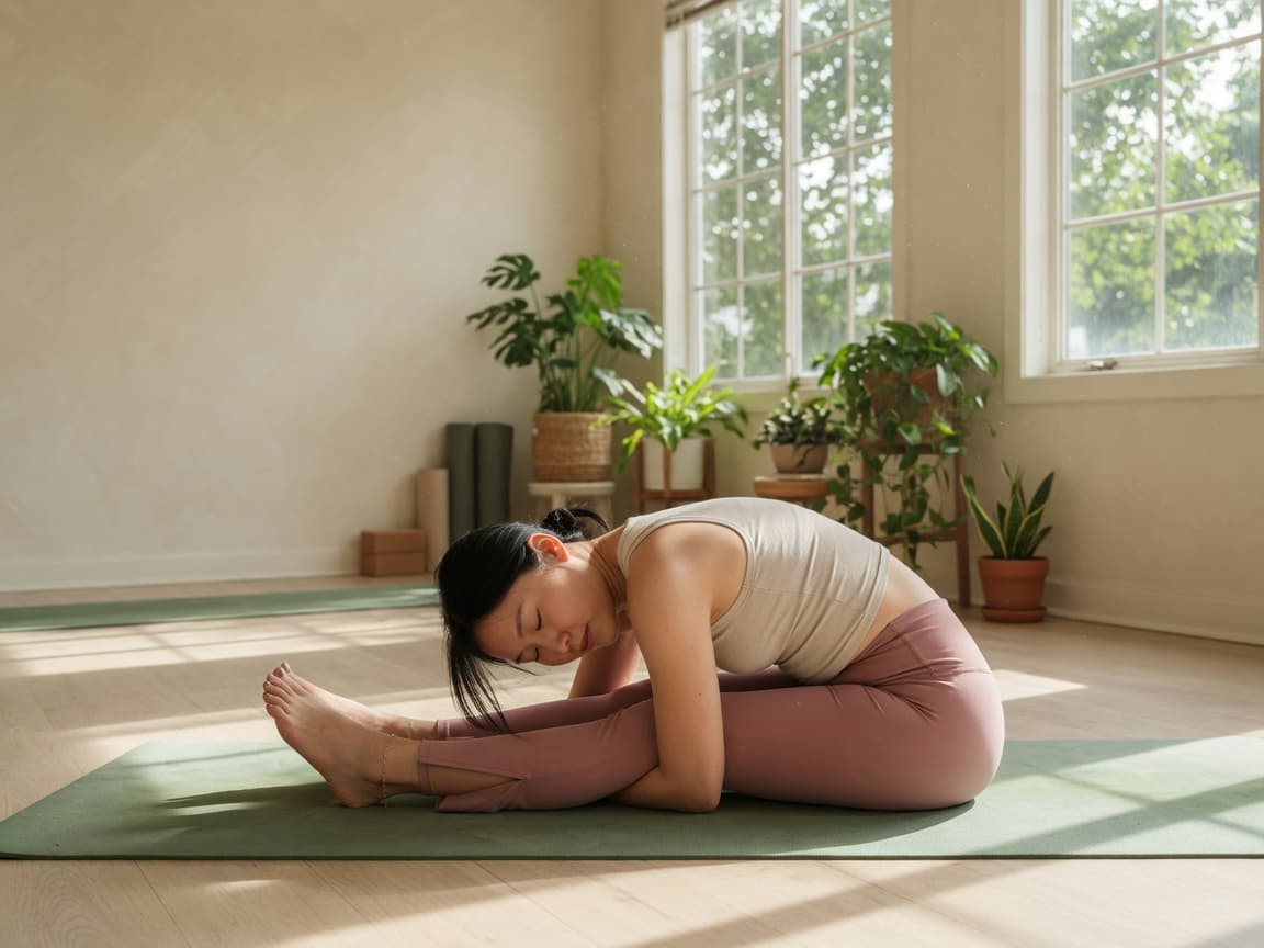 Người tập yoga nhẹ trong phòng sáng