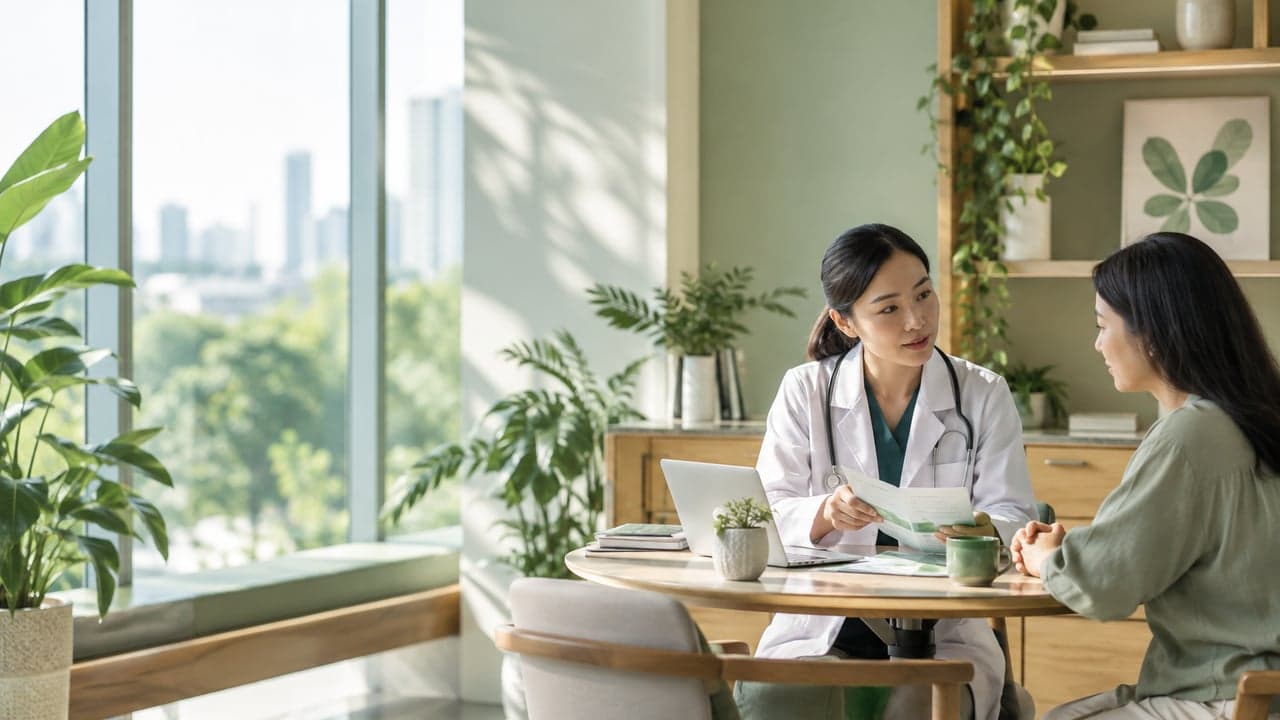 Bác sĩ tư vấn kế hoạch chăm sóc sức khỏe cùng khách hàng